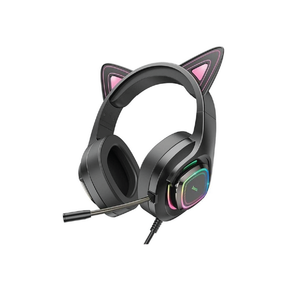 Hoco Cute Cat Luminous Cat Ear Gaming Headphone  W107 Phantom Cat Black
