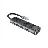 Hoco Easy View  PD 60W Type C Multifunction Adapter HDMI+RJ45+USB 3.0+USB 2.0 Ports HB23 Metal Gray