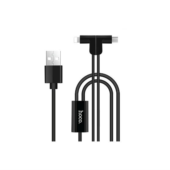 Hoco X12 2 in 1 L shape magnetic adsorption charging cable (Lightning+Micro)